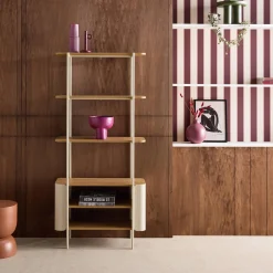 Open kast 6 niveaus gebogen metaal en houtdecor