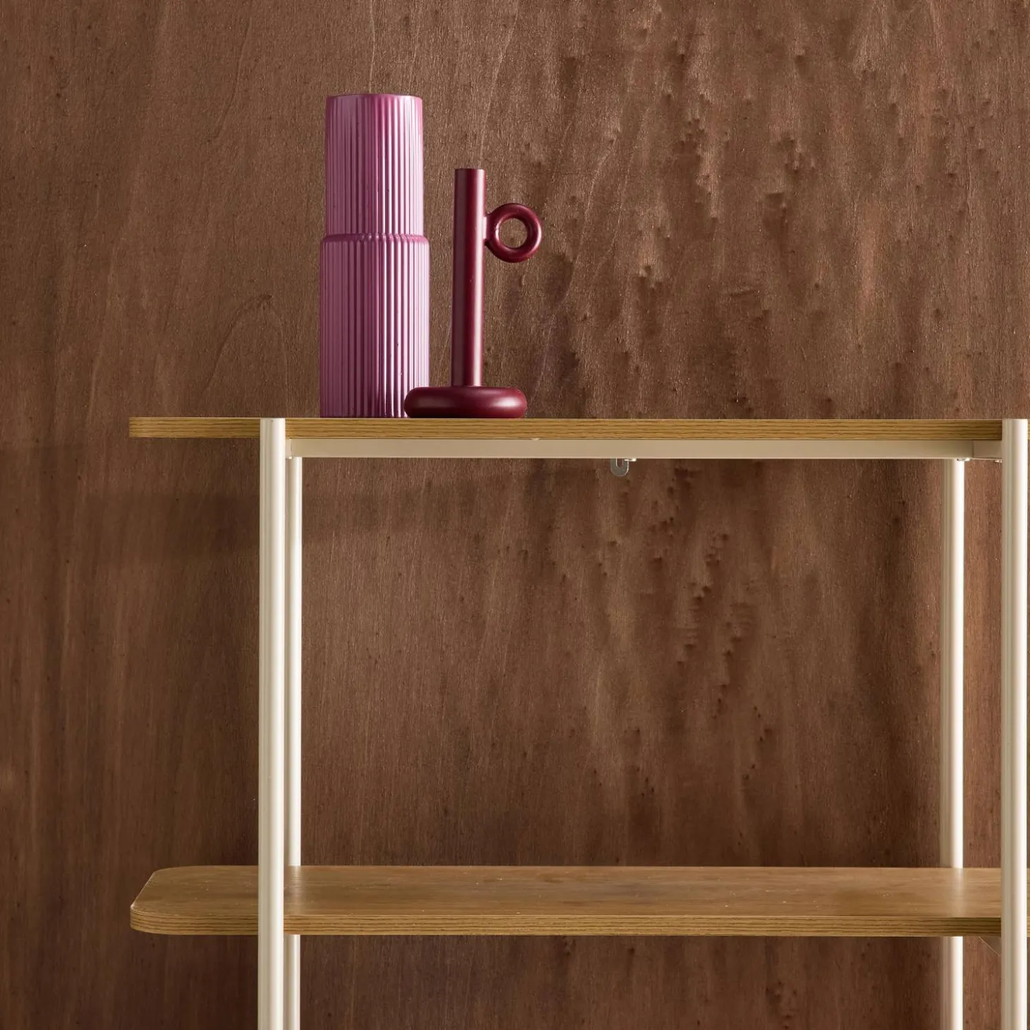 Open kast 6 niveaus gebogen metaal en houtdecor