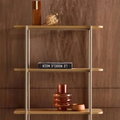 Open kast 6 niveaus gebogen metaal en houtdecor