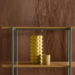 Open kast 6 niveaus gebogen metaal en houtdecor