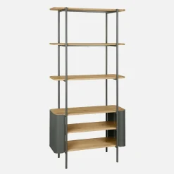 Open kast 6 niveaus gebogen metaal en houtdecor