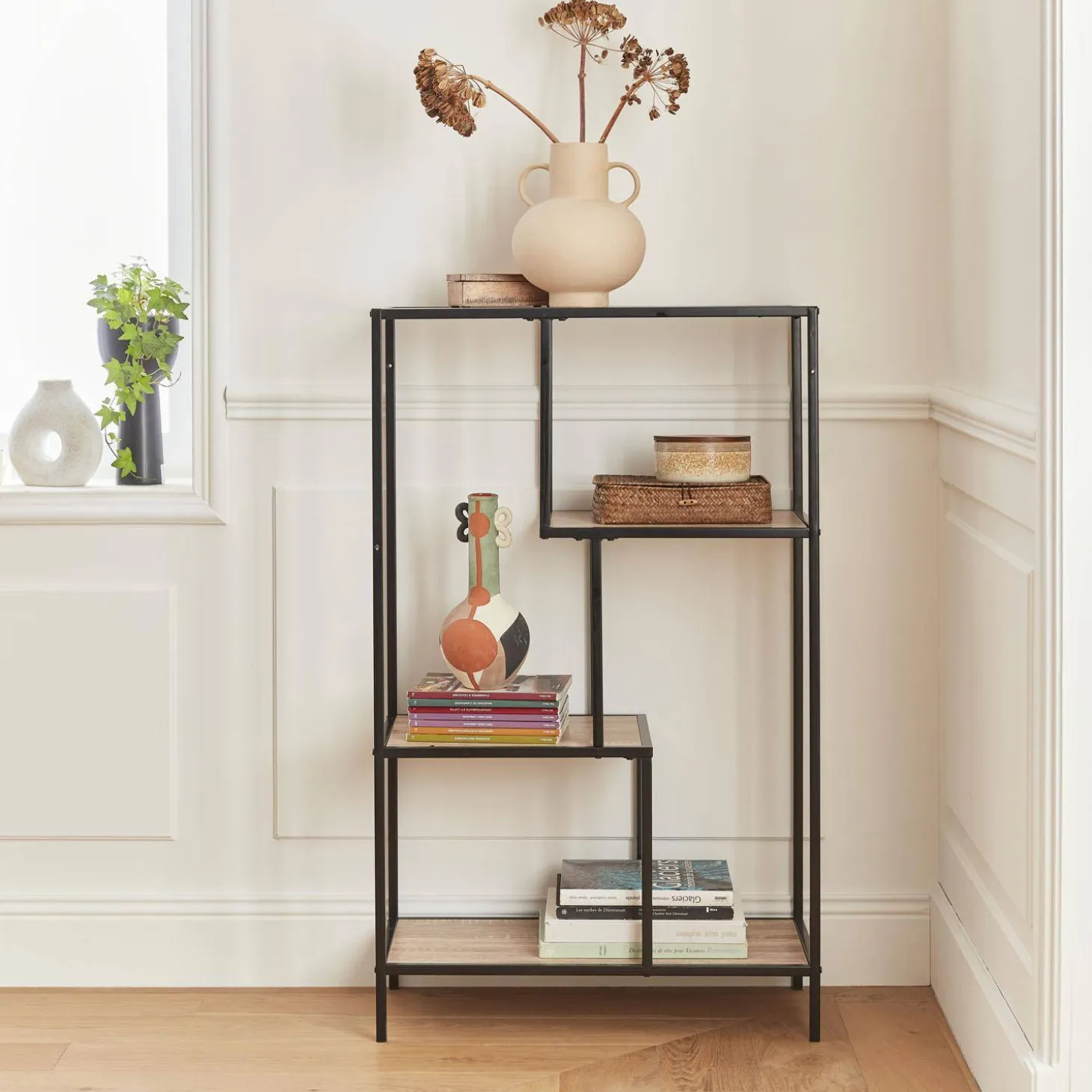 Open wandkast metaal asymmetrisch 4 vakken 69cm