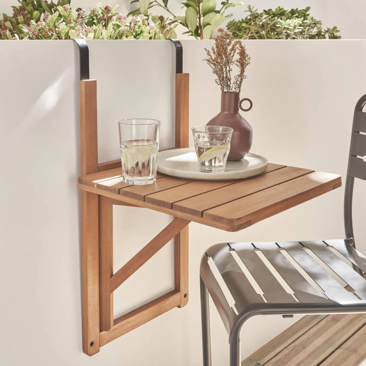 Opklapbare balkontafel hout vierkant 40x40cm