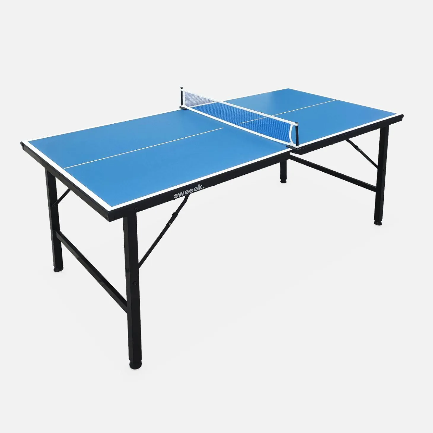 Opklapbare mini-tafeltennistafel voor binnen met 4 batjes en 6 ballen