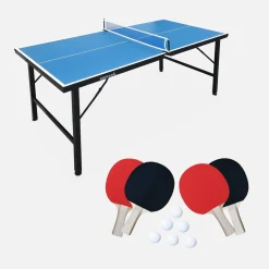 Opklapbare mini-tafeltennistafel voor binnen met 4 batjes en 6 ballen
