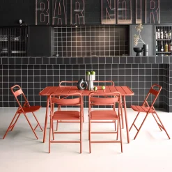 Opklapbare tuintafel met 6 opklapbare stoelen metaal