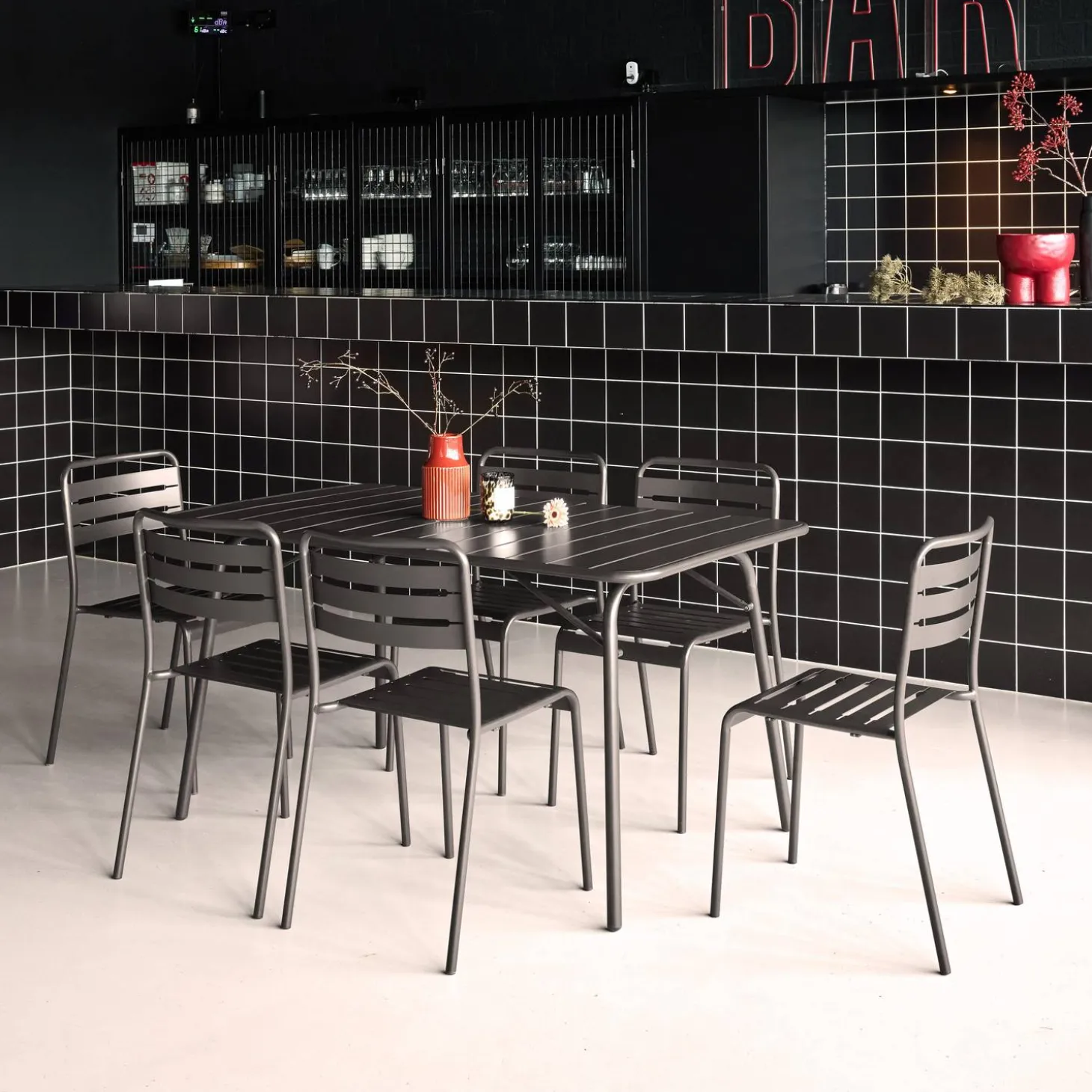 Opklapbare tuintafel met 6 stoelen metaal