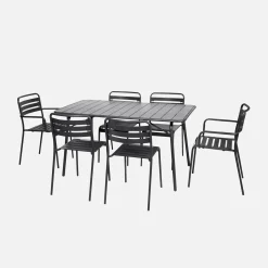 Opklapbare tuintafel met 6 stoelen waarvan 2 met armleuning metaal