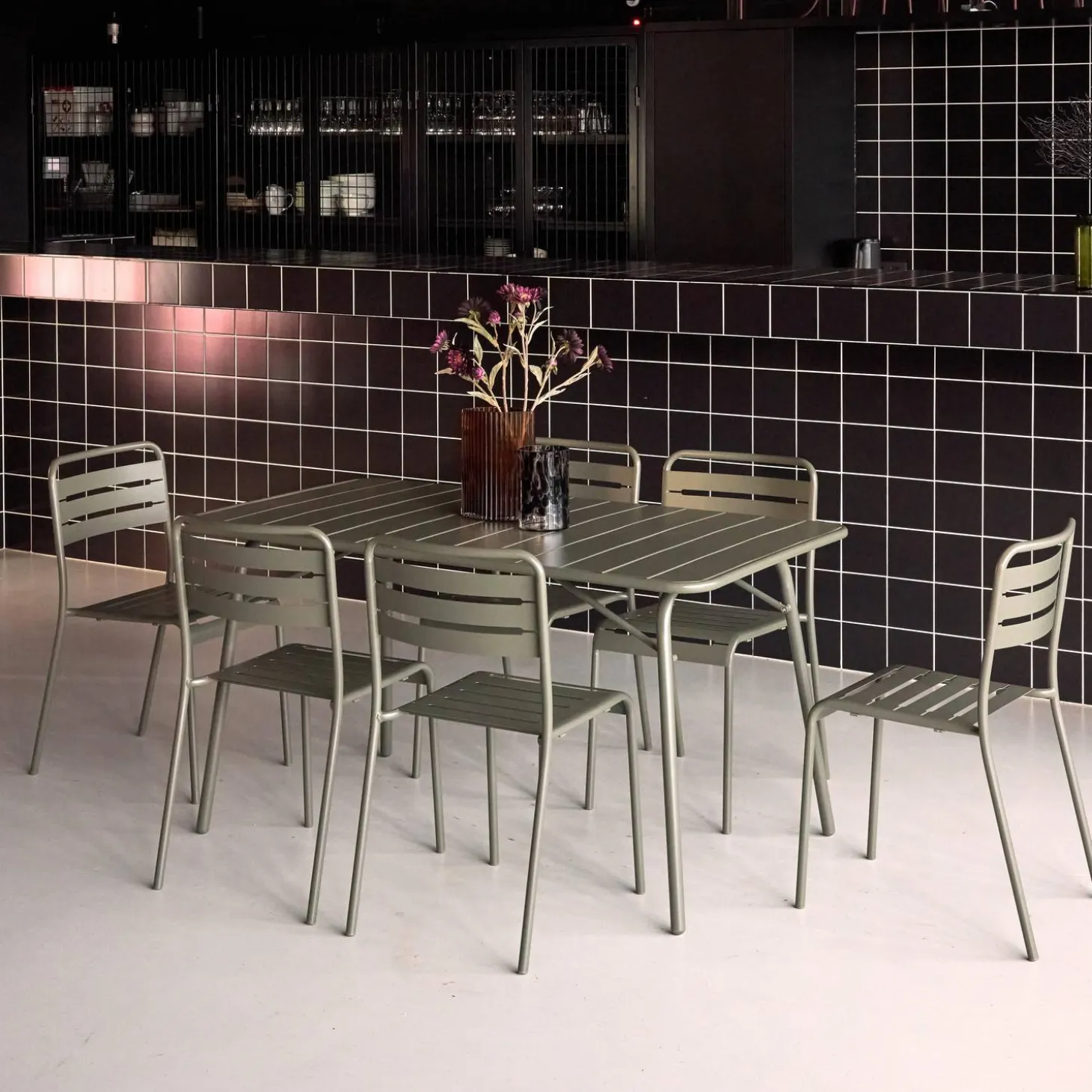 Opklapbare tuintafel met 6 stoelen metaal