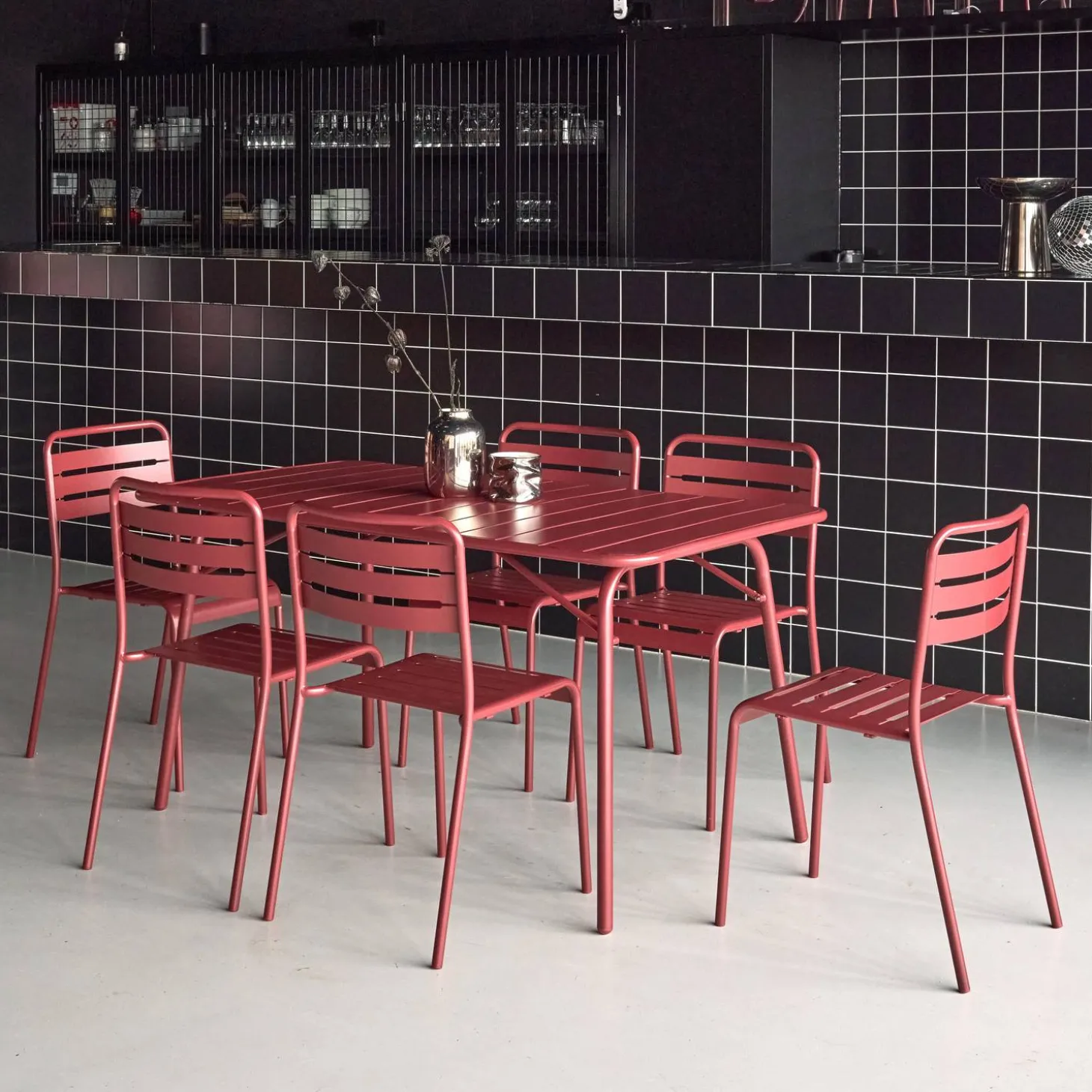 Opklapbare tuintafel met 6 stoelen metaal