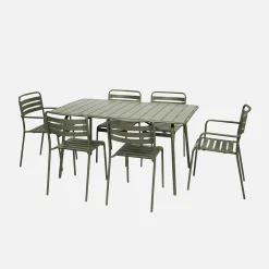 Opklapbare tuintafel met 6 stoelen waarvan 2 met armleuning metaal