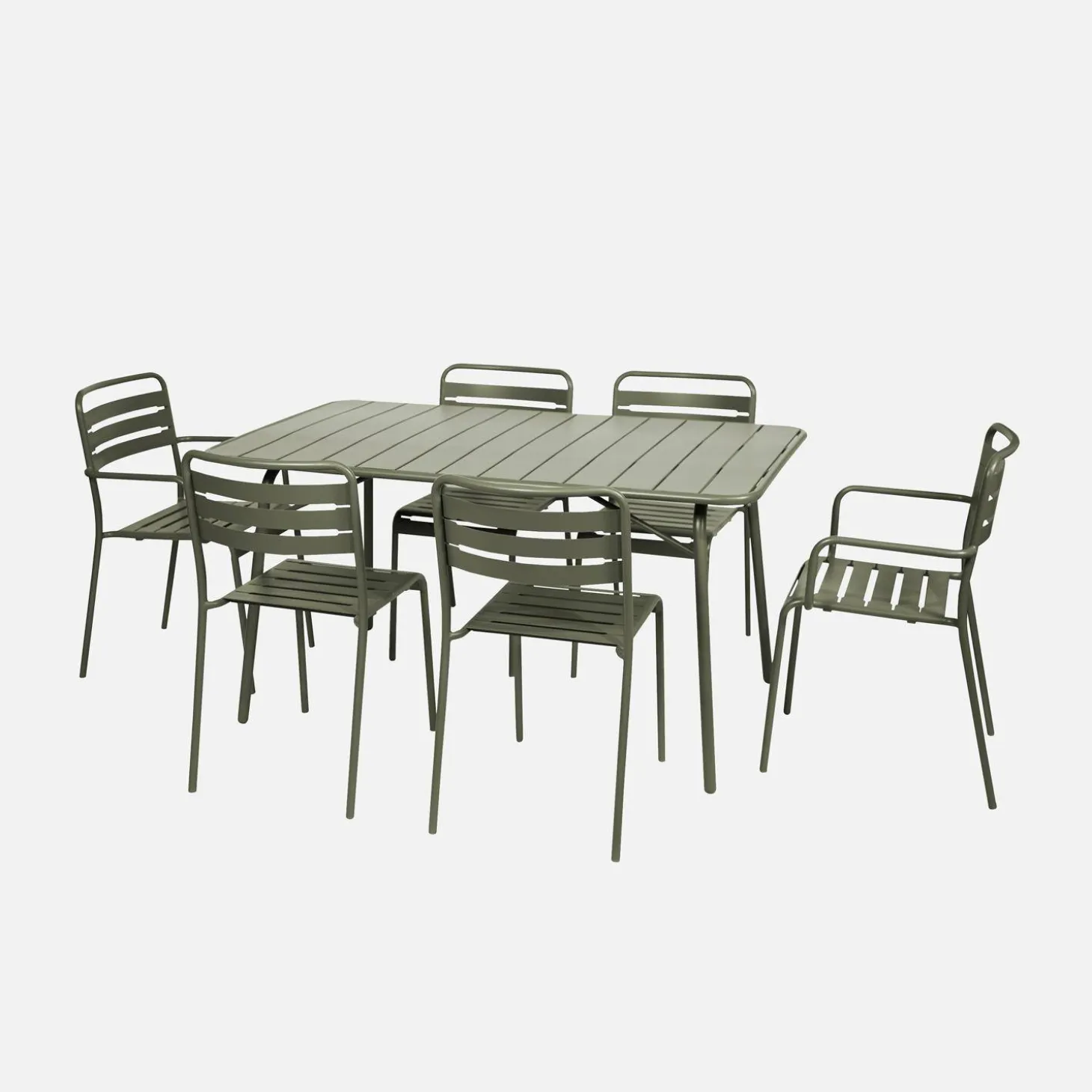 Opklapbare tuintafel met 6 stoelen waarvan 2 met armleuning metaal