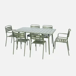 Opklapbare tuintafel met 6 stoelen waarvan 2 met armleuning metaal