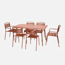Opklapbare tuintafel met 6 stoelen waarvan 2 met armleuning metaal
