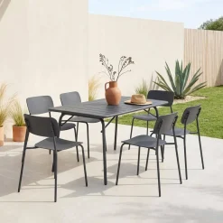 Opklapbare tuintafel + 6 stoelen metaal