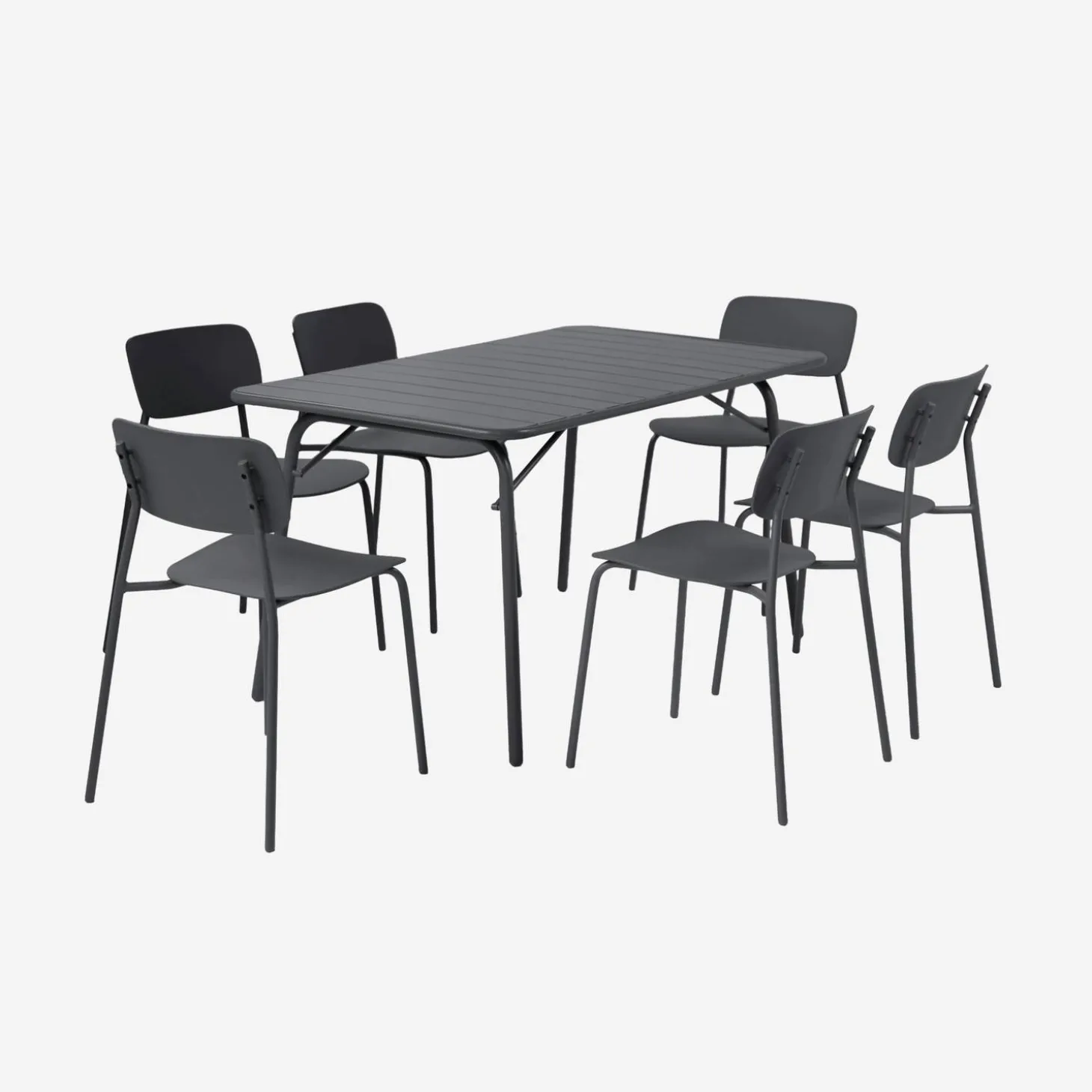 Opklapbare tuintafel + 6 stoelen metaal
