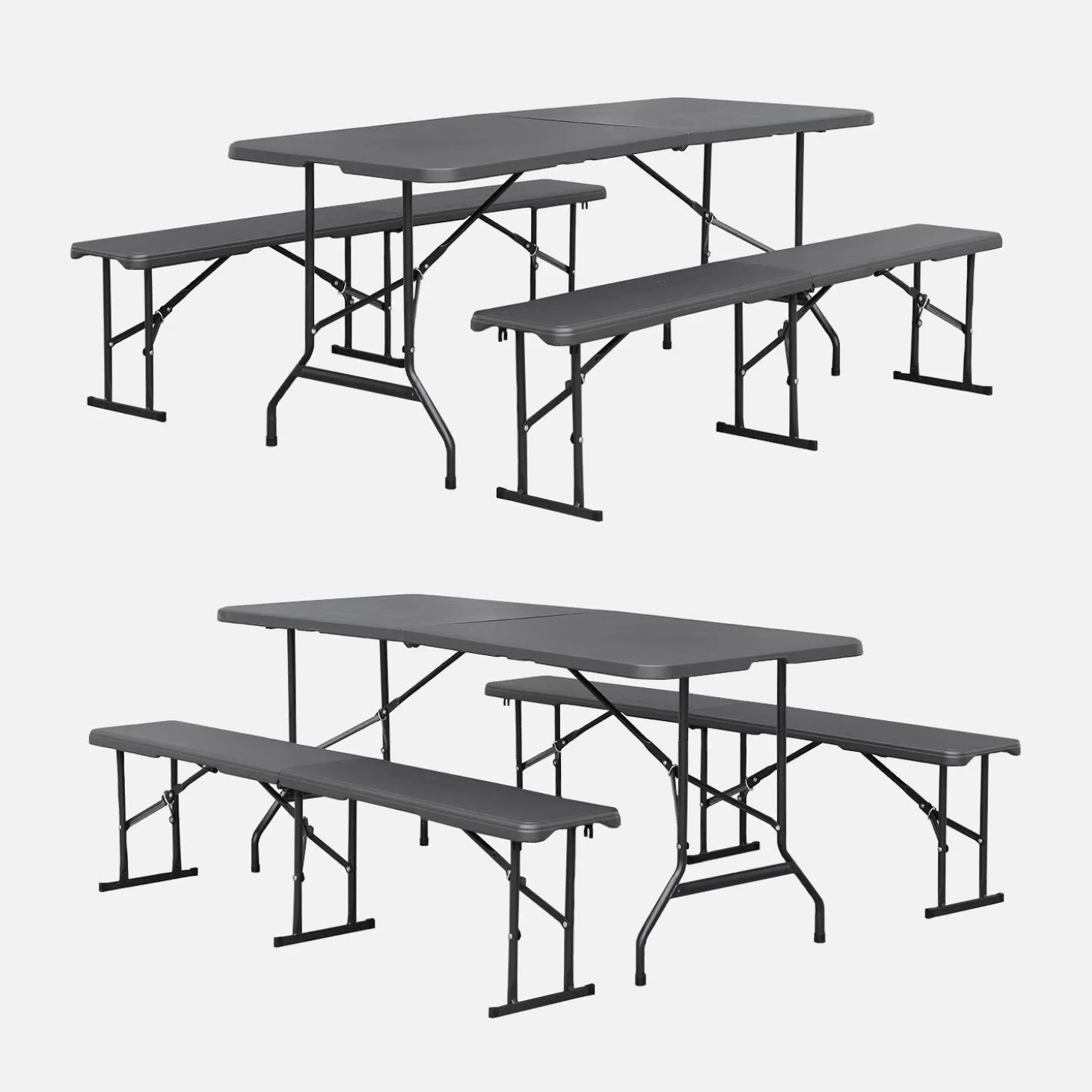 Opklaptafel van staal met 2 banken (set van 2)