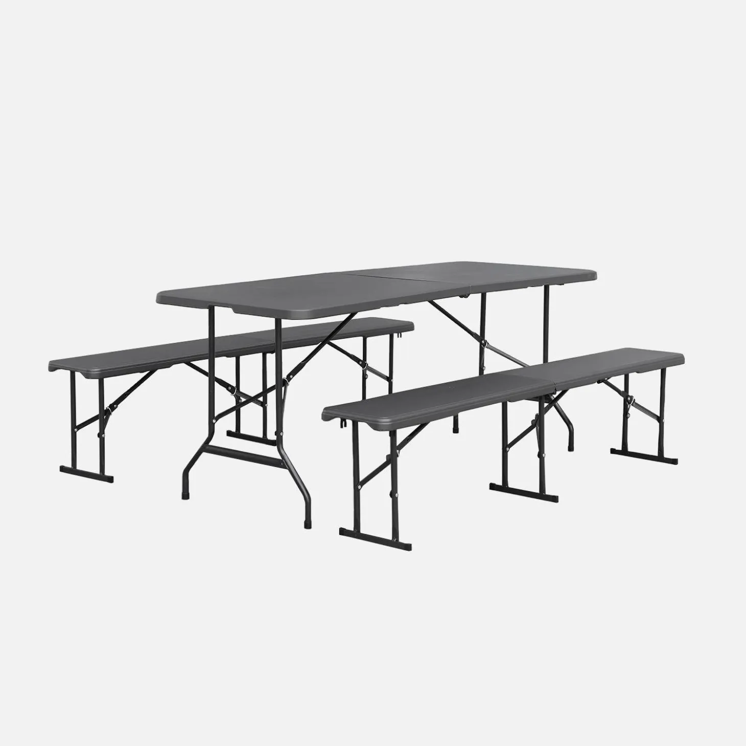 Opklaptafel van staal met 2 banken (set van 2)