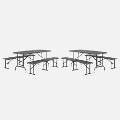 Opklaptafel van staal met 2 banken (set van 2)