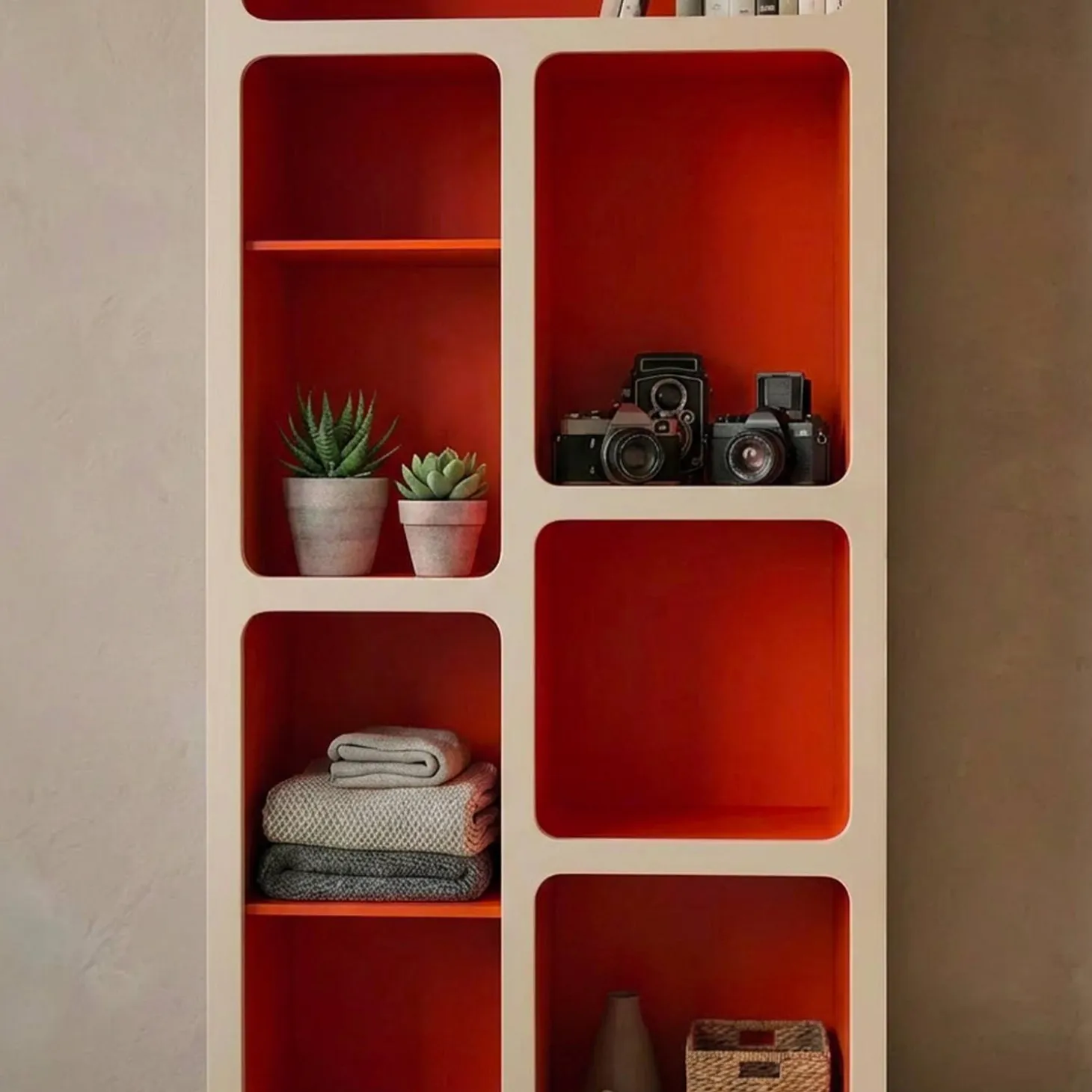 Organische boekenkast met tweekleurig houtdecor 8 vakken