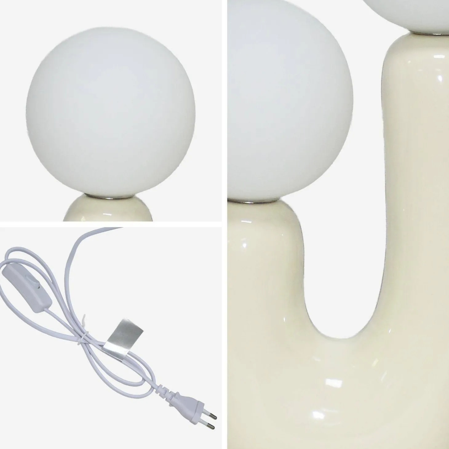Organische tafellamp keramiek en wit glas H 31cm