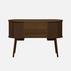 Ovaal bureau met gegroefd houteffect en twee opbergruimtes, L 120cm