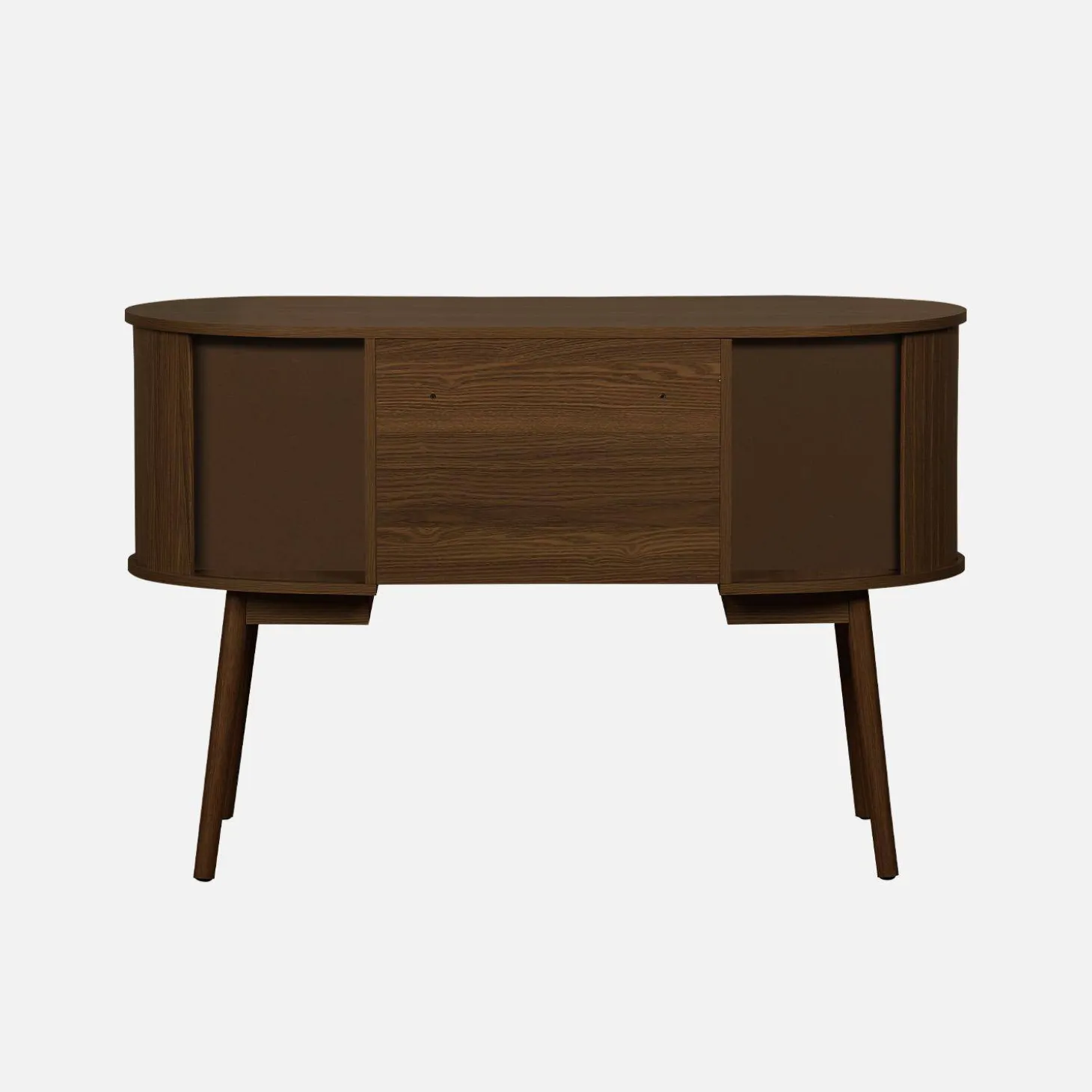 Ovaal bureau met gegroefd houteffect en twee opbergruimtes, L 120cm