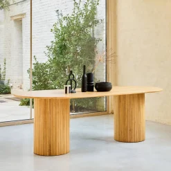 Ovale eettafel rubberhout en eikenfineer 8 plaatsen