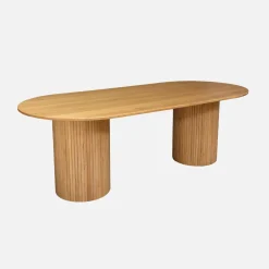 Ovale eettafel rubberhout en eikenfineer 8 plaatsen