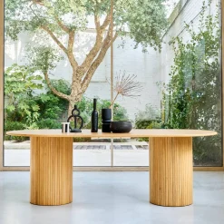 Ovale eettafel rubberhout en eikenfineer 8 plaatsen