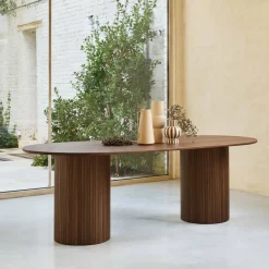 Ovale eettafel rubberhout en eikenfineer 8 plaatsen