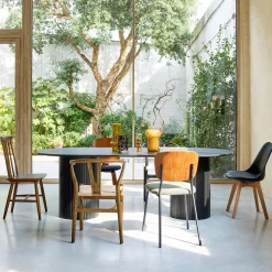 Ovale eettafel rubberhout en eikenfineer 8 plaatsen