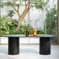 Ovale eettafel rubberhout en eikenfineer 8 plaatsen