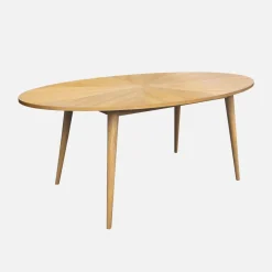 Ovale eettafel van rubberhout en eikenfineer, 6 plaatsen
