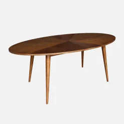 Ovale eettafel van rubberhout en eikenfineer, 6 plaatsen