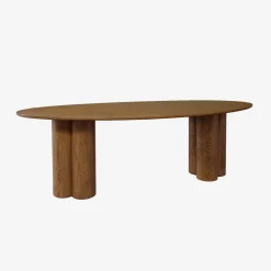 Ovale eettafel van rubberhout en eikenfineer voor 8 personen
