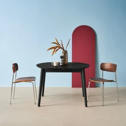 Ovale eettafel verlengbaar rubberhout en eiken fineer 4-6 plaatsen