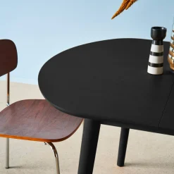 Ovale eettafel verlengbaar rubberhout en eiken fineer 4-6 plaatsen