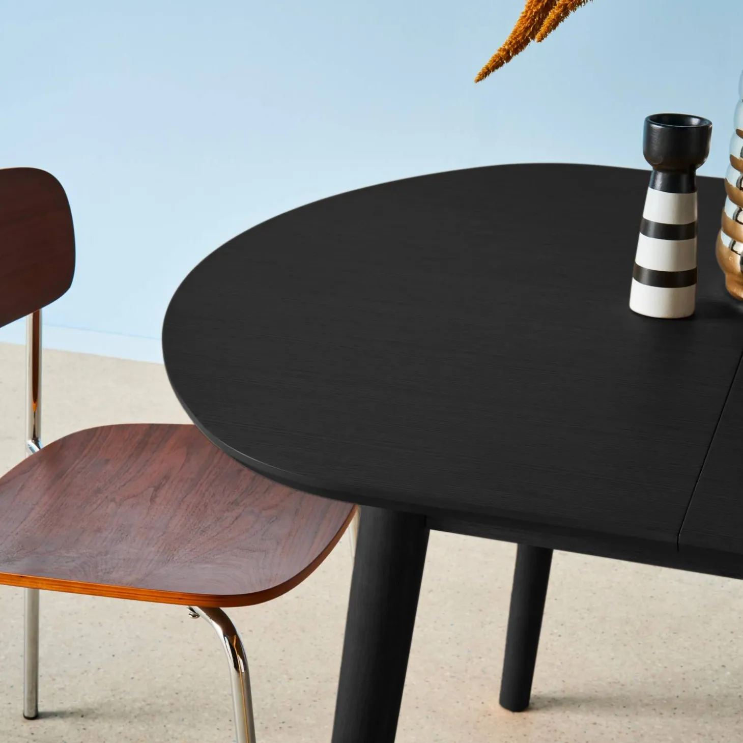 Ovale eettafel verlengbaar rubberhout en eiken fineer 4-6 plaatsen