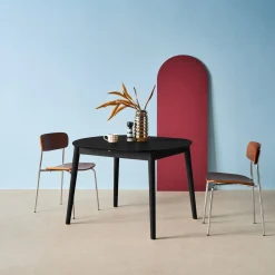 Ovale eettafel verlengbaar rubberhout en eiken fineer 4-6 plaatsen