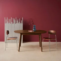 Ovale eettafel verlengbaar rubberhout en eiken fineer 4-6 plaatsen