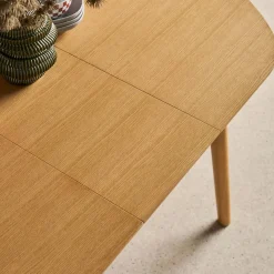 Ovale eettafel verlengbaar rubberhout en eiken fineer 4-6 plaatsen