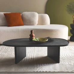 Ovale salontafel mangohout en steenfineer