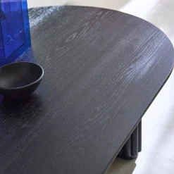 Ovale salontafel rubberhout met eikenfineer