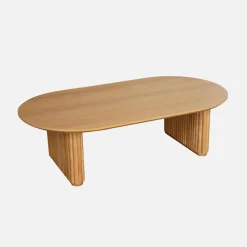 Ovale salontafel rubberhout met eikenfineer
