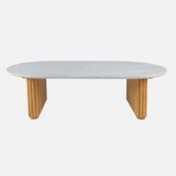 Ovale salontafel van rubberhout met steeneffect