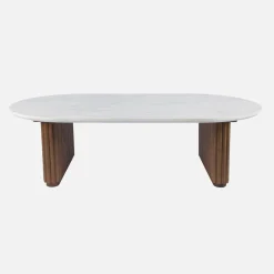 Ovale salontafel van rubberhout met steeneffect