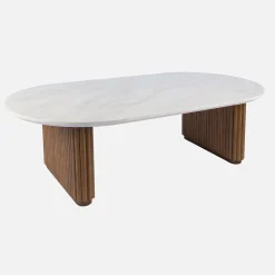 Ovale salontafel van rubberhout met steeneffect