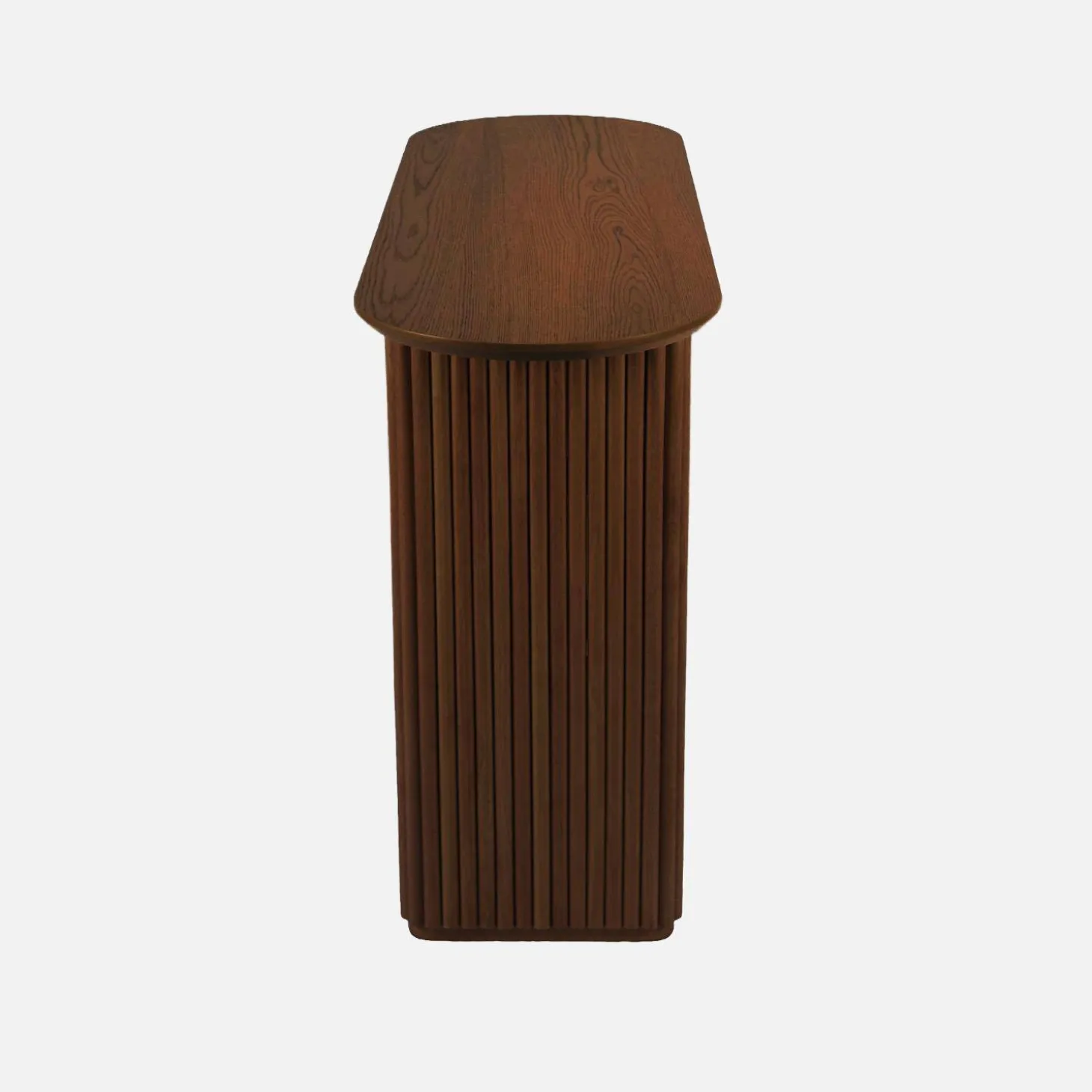 Ovale sidetable van rubberhout met eikenfineer
