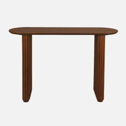 Ovale sidetable van rubberhout met eikenfineer